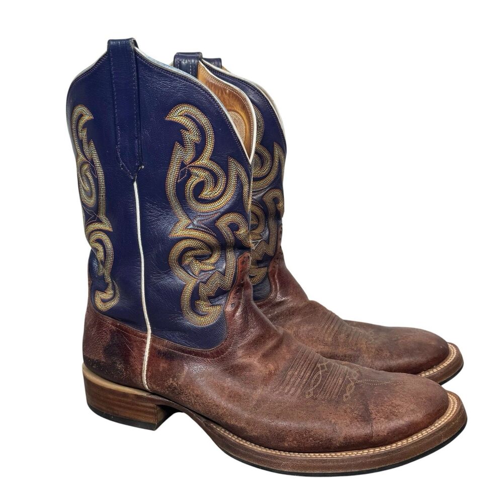 Rios of Mercedes Horsebutt Western Boots Mens 13 D Leather Navy Blue Brown